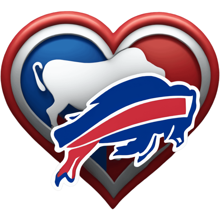 Heart emoji with 3 colors, blue border outside, red heart inside, smaller white heart inside of that, with the Buffalo bills buffalo in the middle  emoji