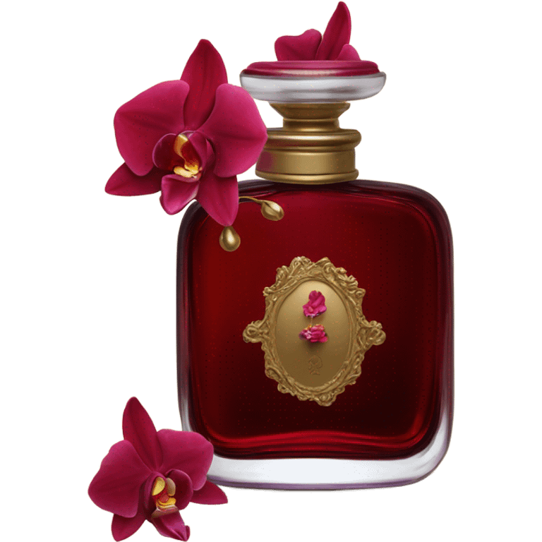 Dark red vintage French style perfume bottle with red orchids emoji