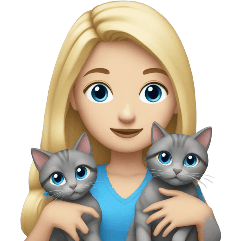 Blonde hair blue eyes girl holding two gray cats emoji