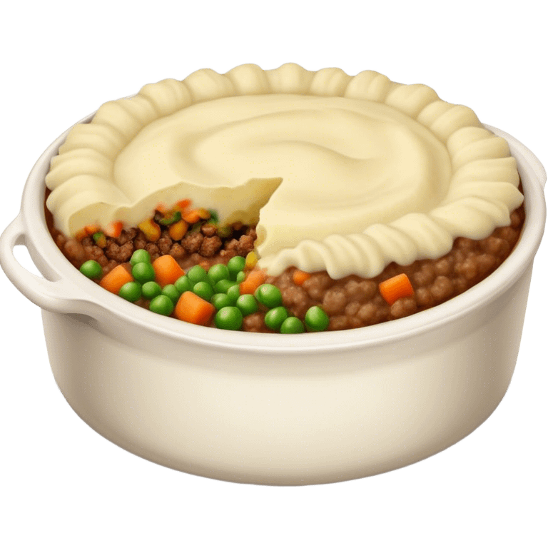 Cinematic Realistic Shepherd's Pie Dish Emoji, depicted with rich, savory minced lamb and vegetable filling topped with creamy mashed potatoes, rendered with exquisite detail and natural warm lighting that highlights its homestyle appeal. emoji