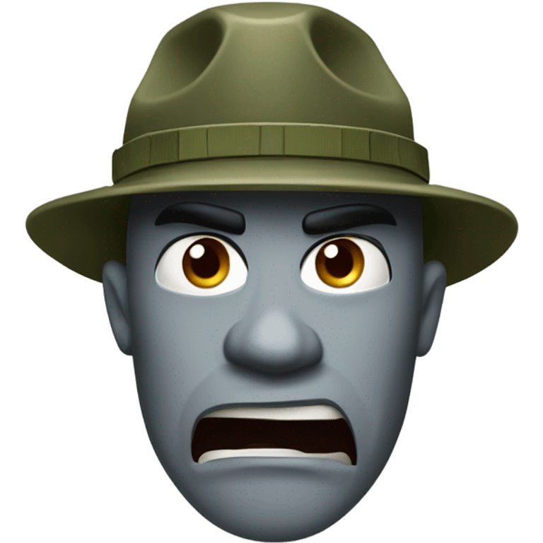 drill sergeant character wearing a classic sergeant hat and a camouflage army shirt. The character should have an angry intense expression. emoji