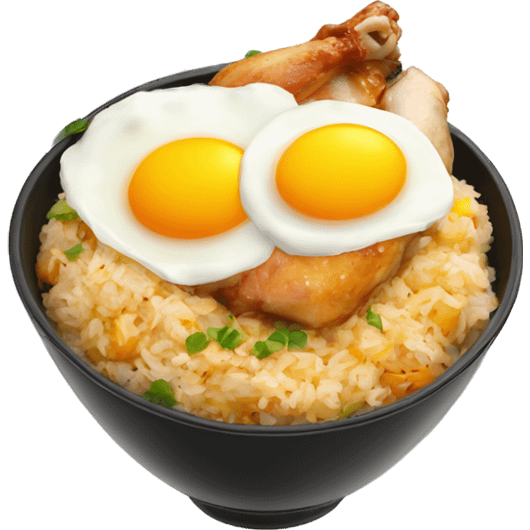 chicken thigh rice bowl with two eggs emoji