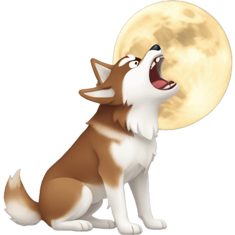 Red Siberian husky howling at the moon emoji