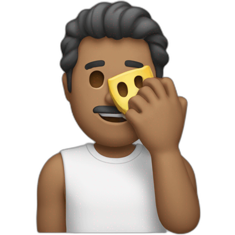 Guy who makes a mask by making highs and lows with his hand in front of his face emoji