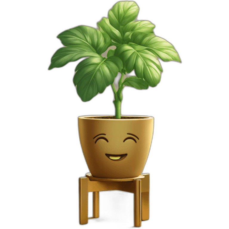 divine plant in a flower pot on a stand in golden with four feet emoji