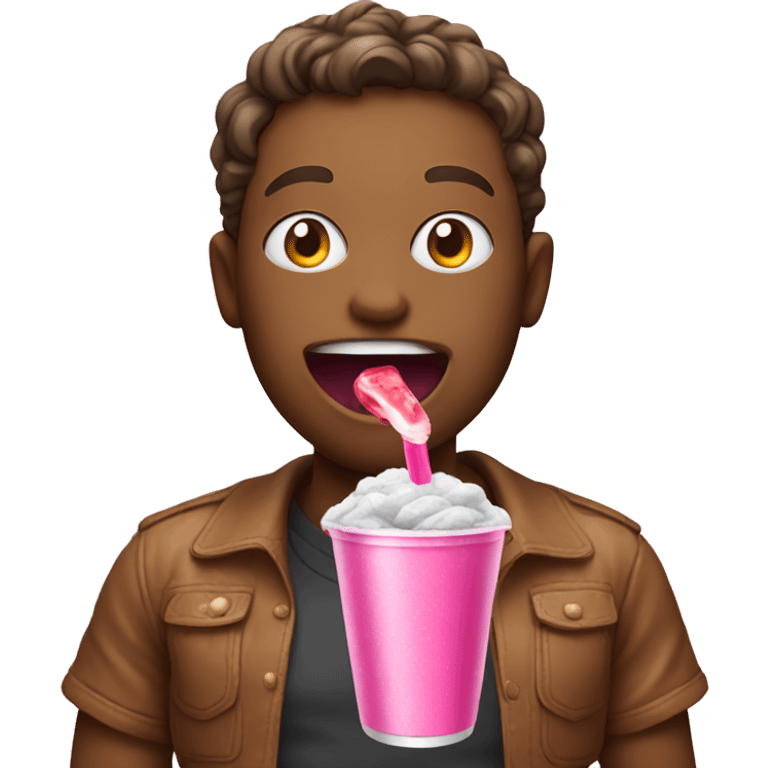 Pink emoji eating soda emoji