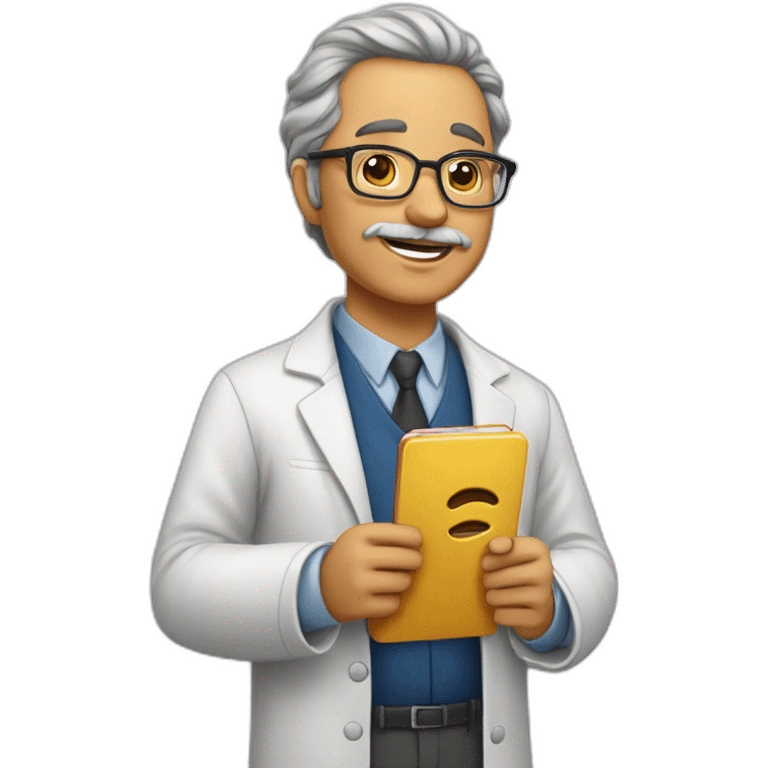 professor segurando nas mãos um iphone emoji