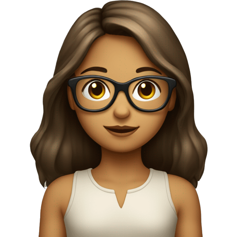  Niña de 8 años con gafas y pelo largo liso marrón emoji