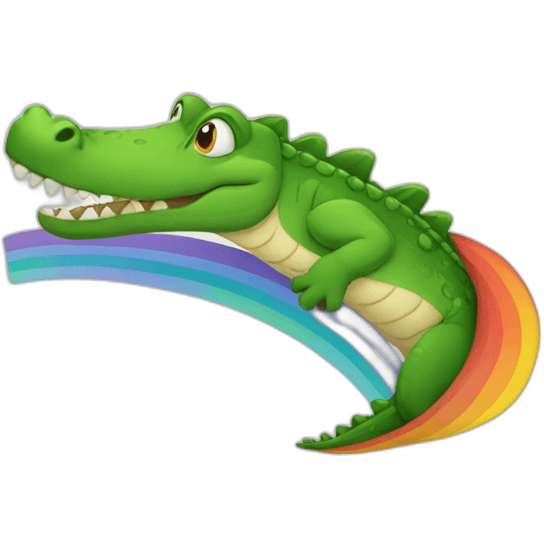 A crocodile running on a rainbow emoji