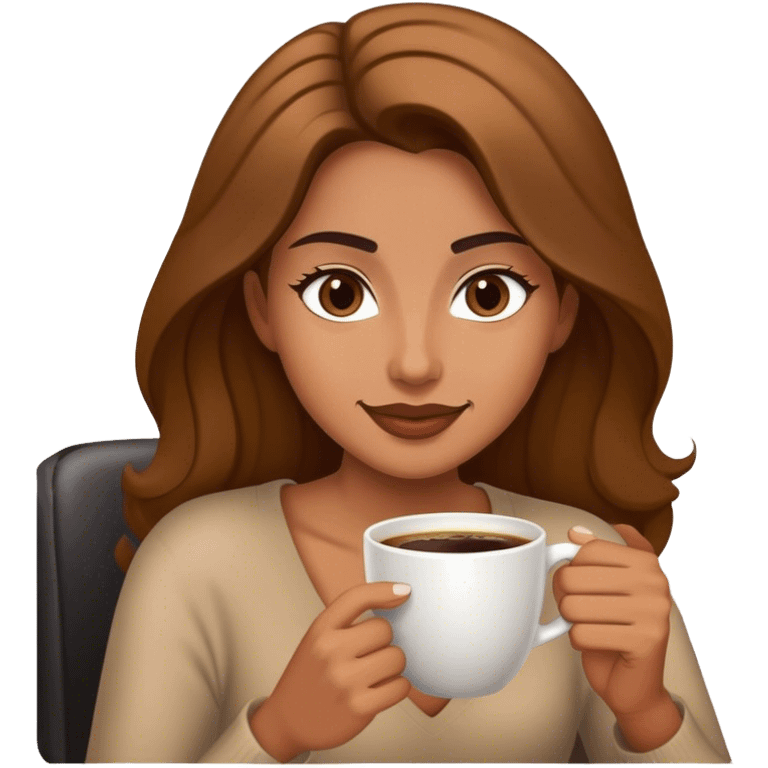 A brunnte enjoying her coffee emoji