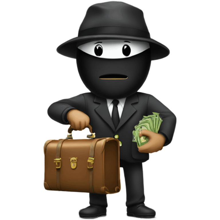 a robber with a brief case that has money falling out of the brief case emoji