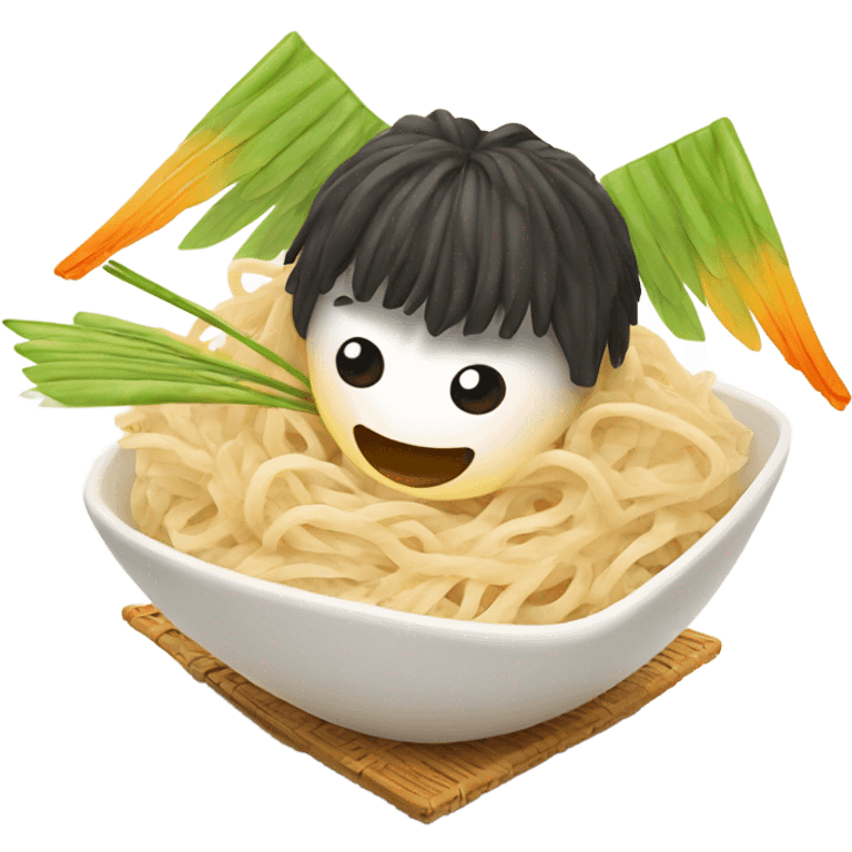 Flat rice noodles with flying wings emoji