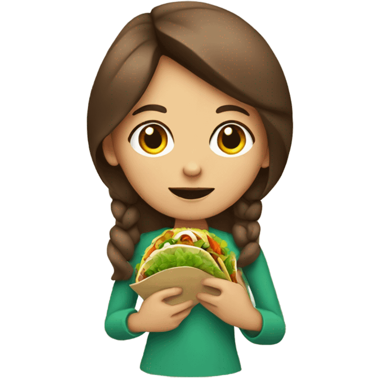 Girl with brown hair eating a vegan veggie taco emoji