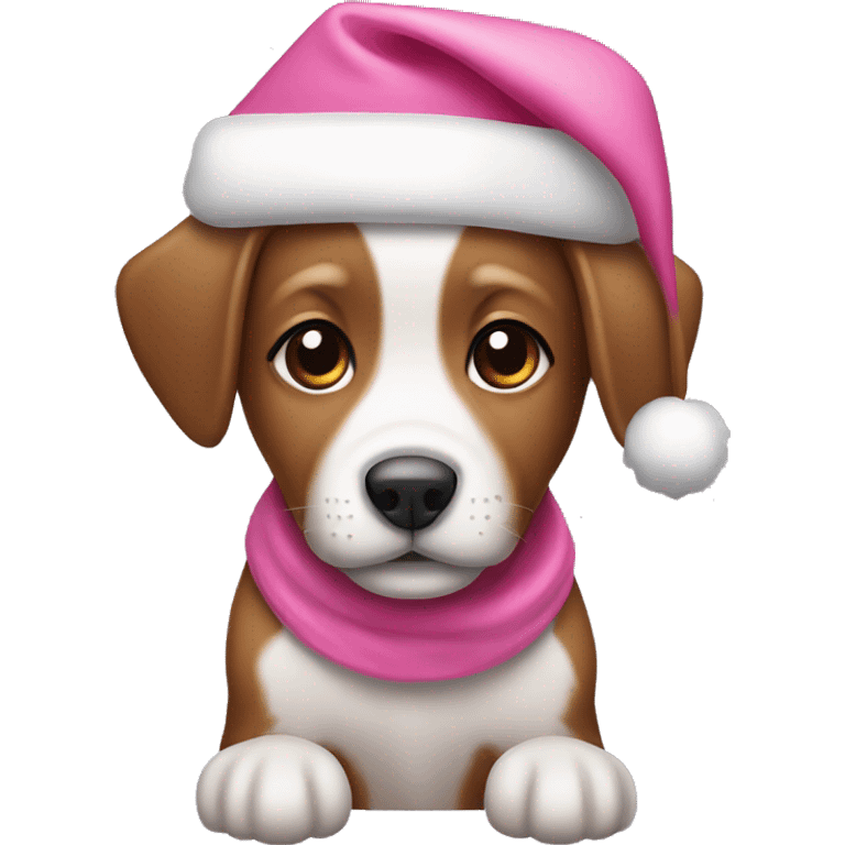 Brown puppy with a pink Santa hat emoji