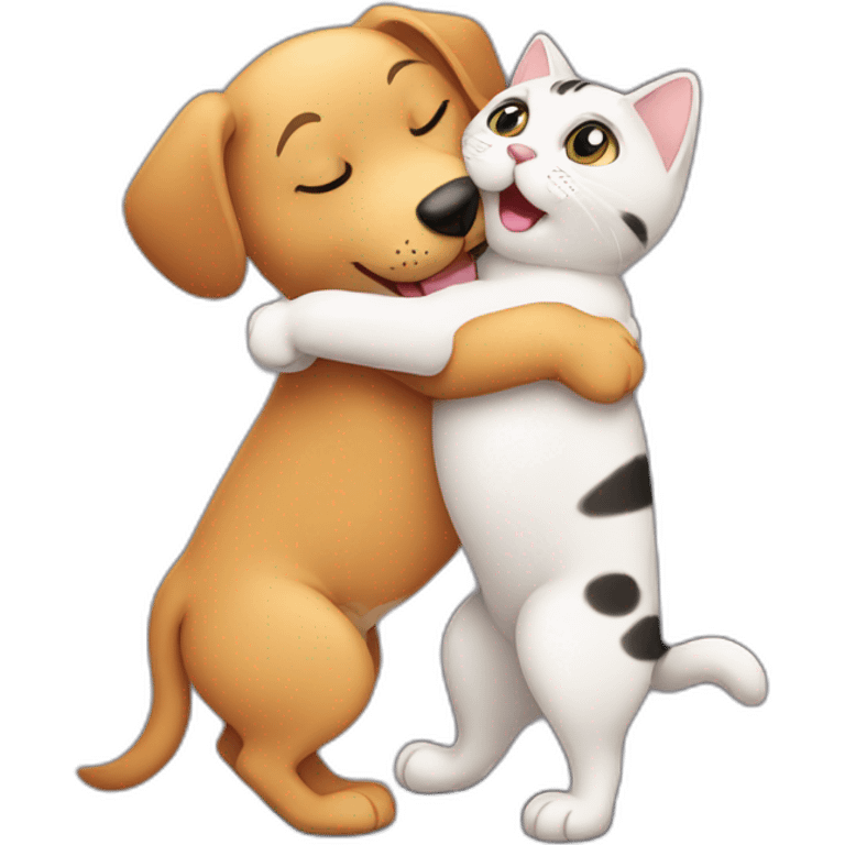 Hug between dog and cat emoji