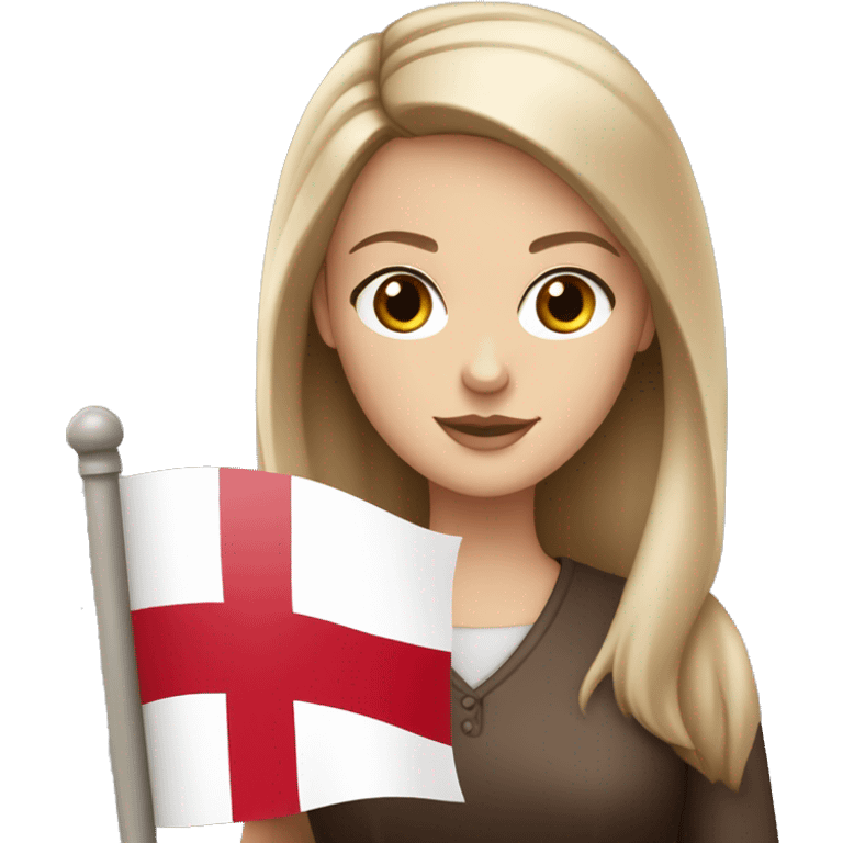 white girl with brown eyes and brown straight hair holding a polish flag in her hands emoji