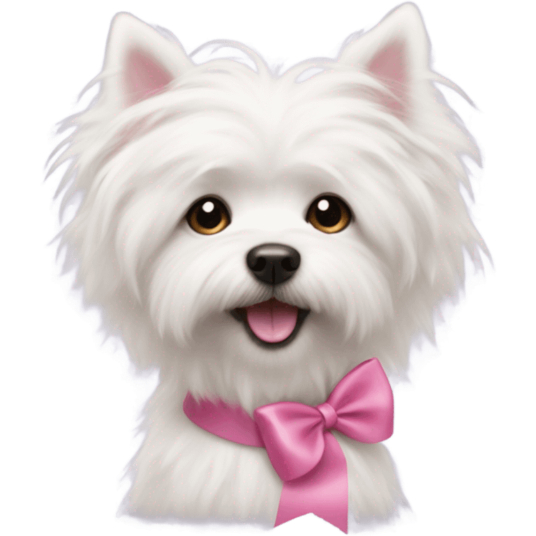 White fluffy small dog with a pink bow on the top on hes head emoji