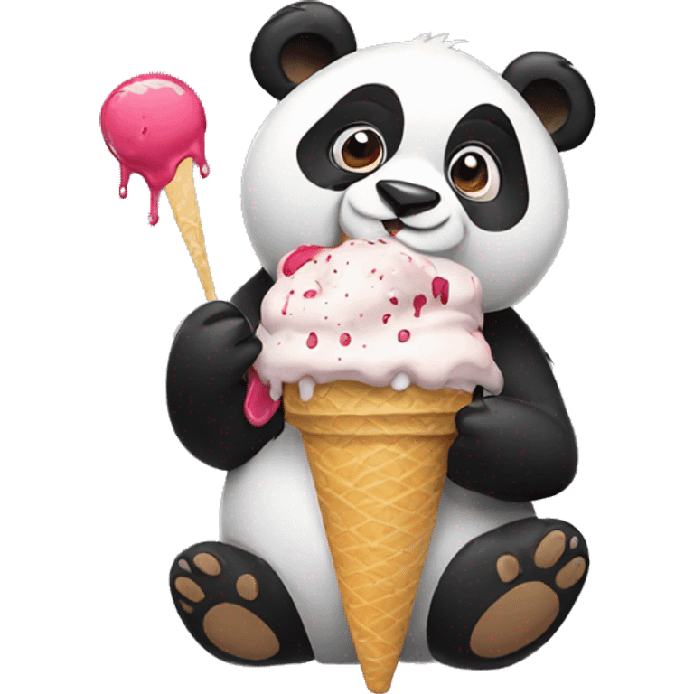 Panda eating ice cream with a rammstain T-shirt  emoji