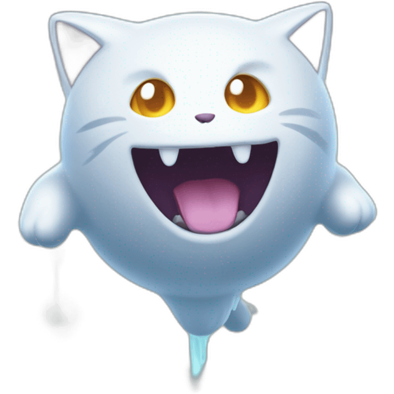 spooky cartoon ghost kitty like pokemon floating in the air emoji