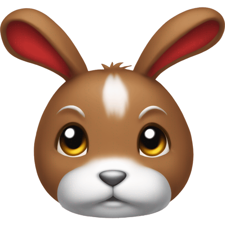 Cute shy Fluffy brown rabbit toy, long floppy downwards ears, wearing red tshirt  emoji