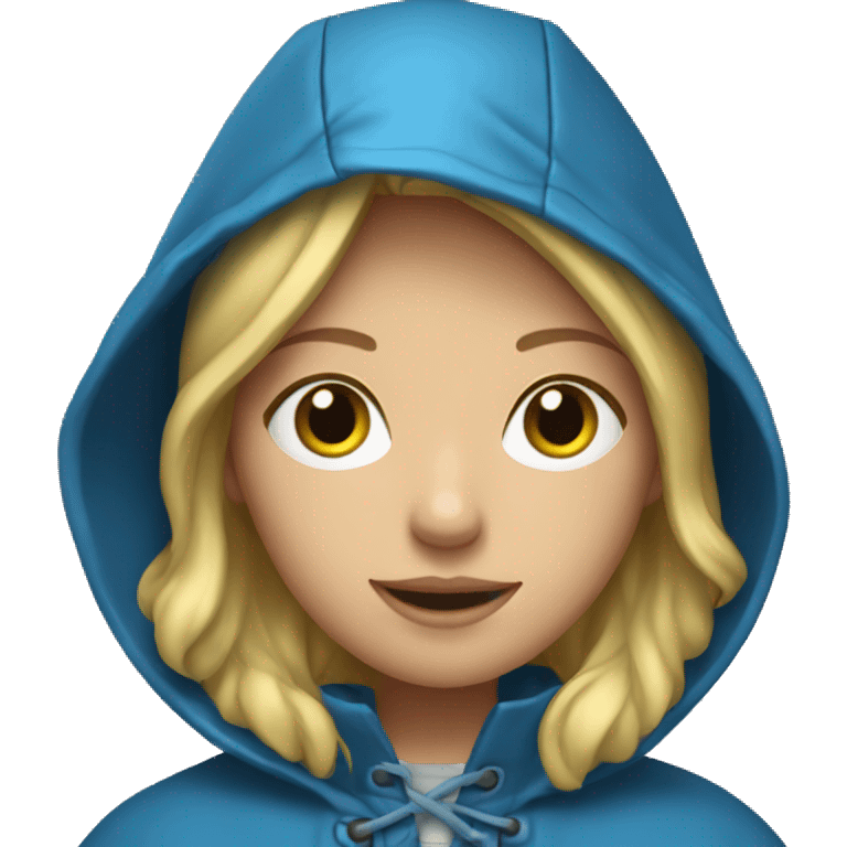 Blond girl with blue raincoat and hood and boots emoji