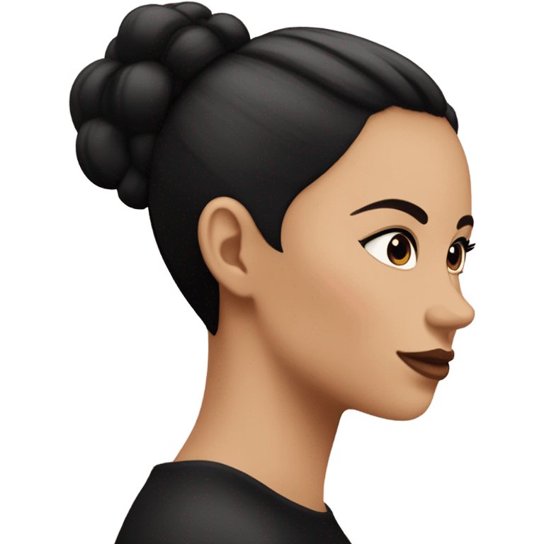 side profile of white girl with black ponytail and black blush emoji