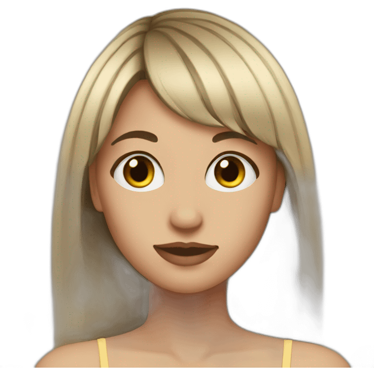 young woman hair bangs black eyes and hair emoji