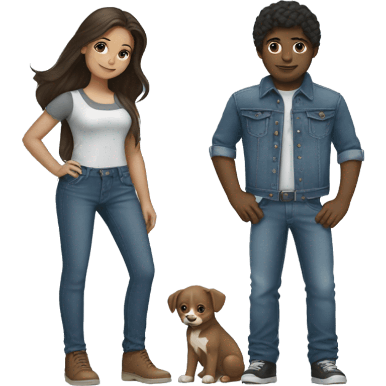 brunette Girl and boy in denim emoji