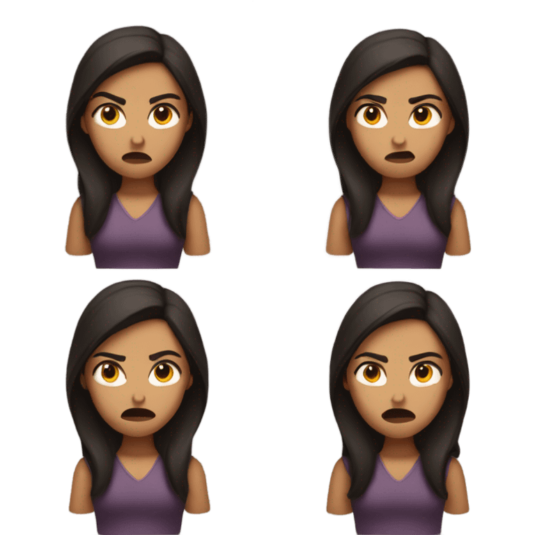 woman with long dark brown hair angry face arms crossed emoji