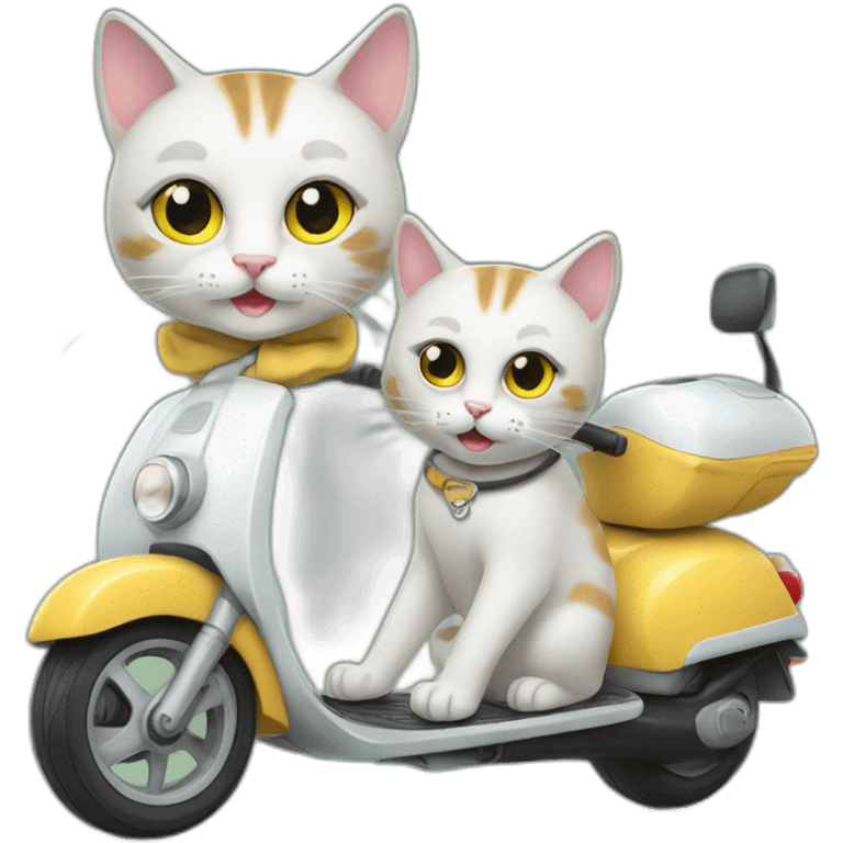 Mother cat and his baby cat on a scooter emoji