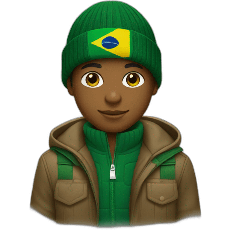 Black boy using lacoste beanie with brazil flag emoji