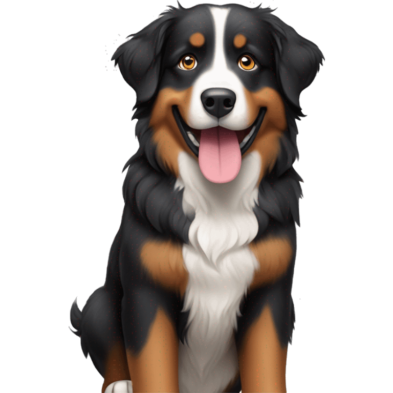 happy bernese mountain dog / australian shepherd mix (slim posture, blue eyes) emoji