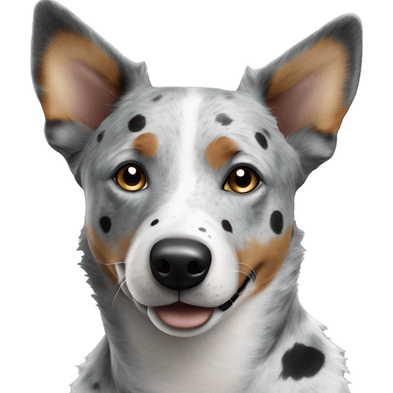 Australian cattle dog grey and white spotted with blue eyes emoji