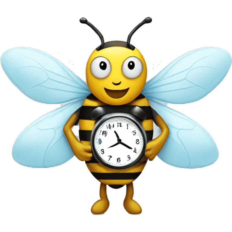 a bee with an alarm clock in both hands emoji