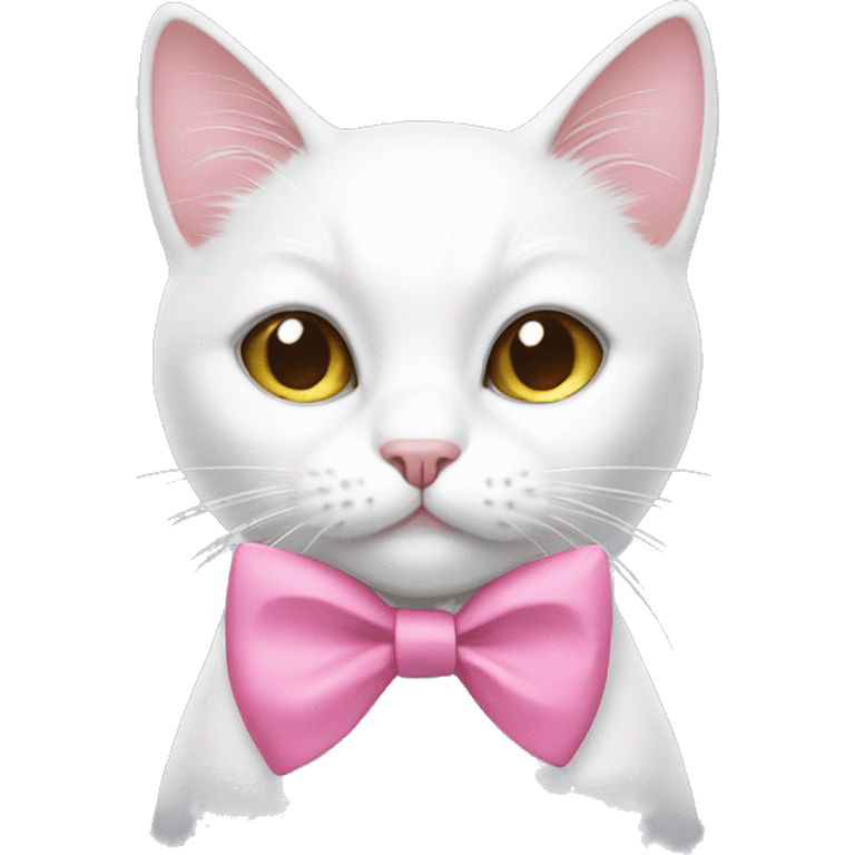 white cat wearing a pink bow  emoji