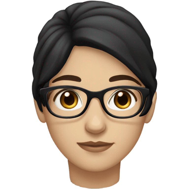 white girl with black hair, dark brown eyes, glasses emoji