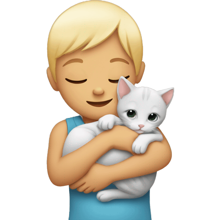 Baby human and kitten cuddling emoji