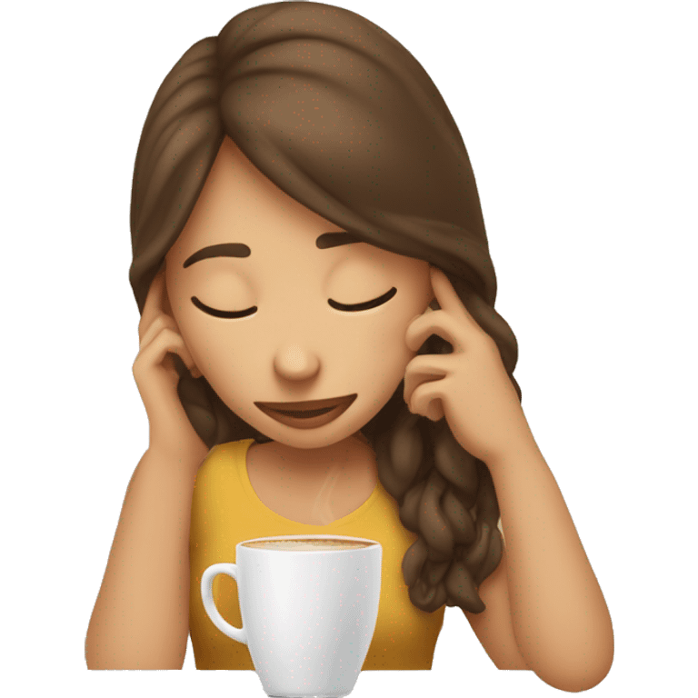 girl putting her head into a coffee cup emoji