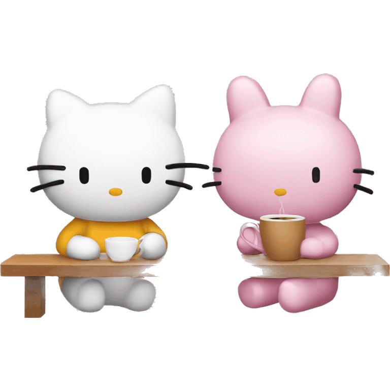 Hello kitty and miffy drinking coffee emoji