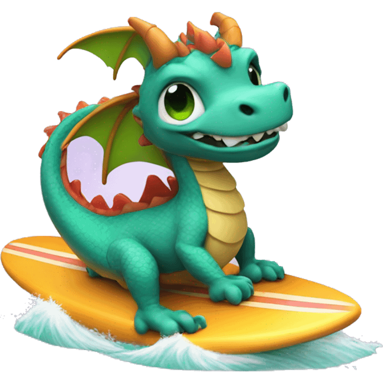 cute dragon on a surfboard on a wave emoji