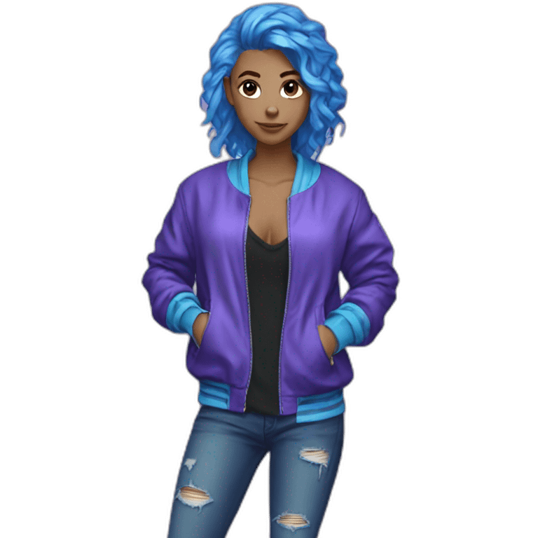 Blue purple hair jacket cool girl emoji