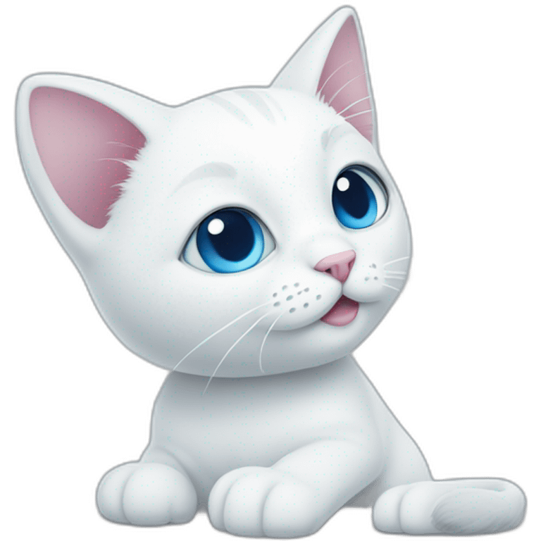 cartoon white cat with a blue big spot on his left side and a blue ear emoji