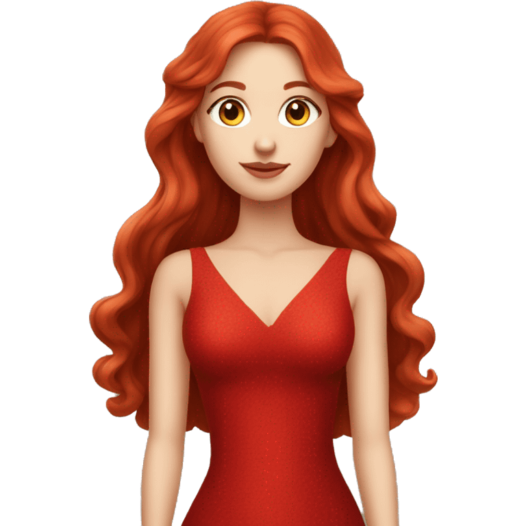 Fair-skin-elegant-girl-in-red-long-dress-with-long-red-hair emoji