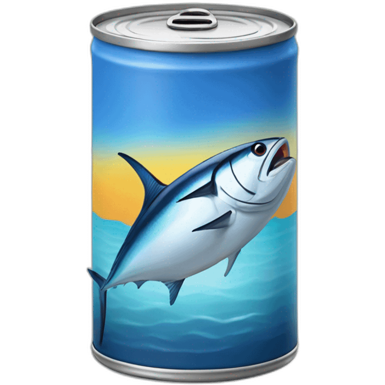 Realistic small can of tuna showing a sailling boat only blue colors emoji