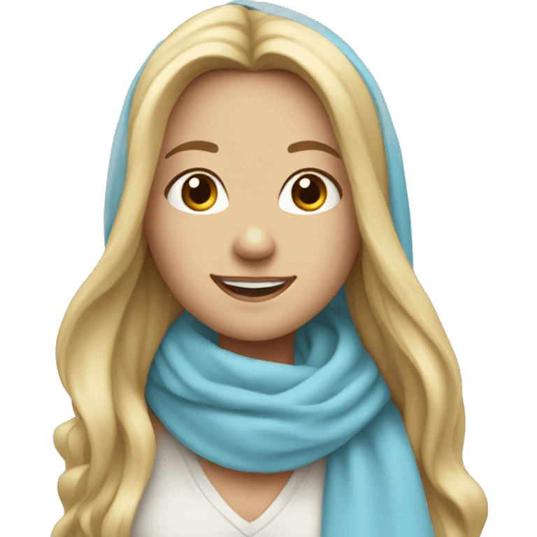 smiling girl with long blonde hair and light blue scarf loosely covering head  emoji