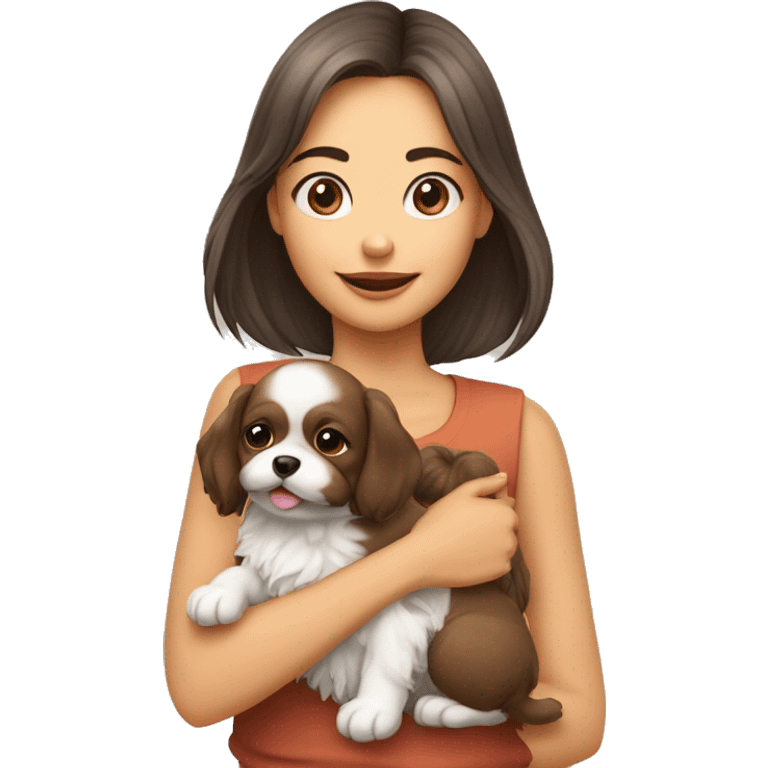 Menina com uma cachorra shitzu de laço cor clara  emoji