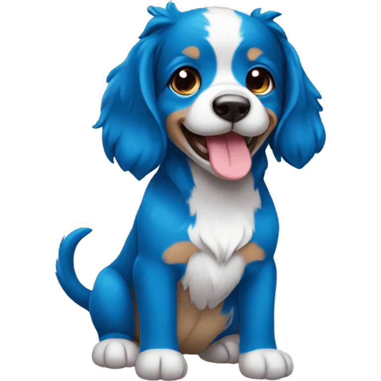 Um cachorrinha azul com pintinhas coloridas emoji