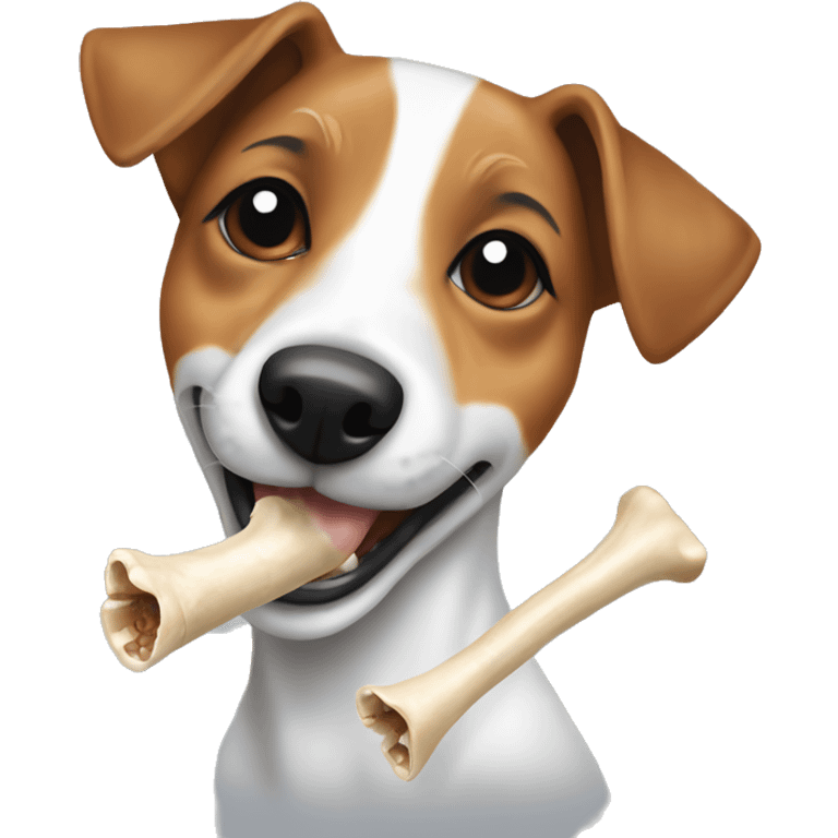 Jack Russell holding a bone in his teeth emoji