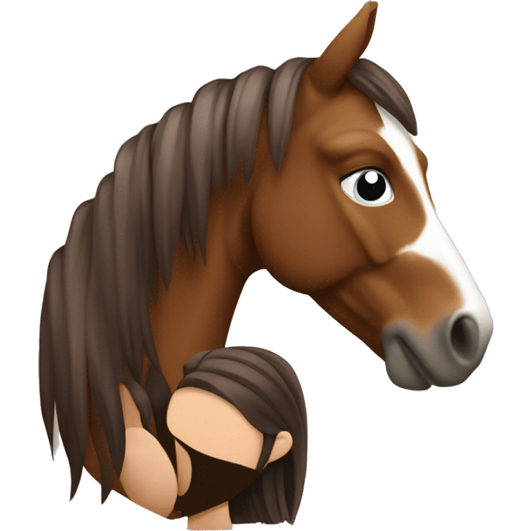 Cheval marron avec une fille à côté  emoji