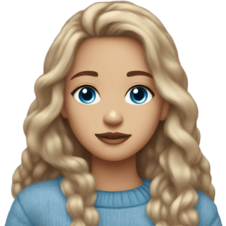 light skin brown hair blue eyes long hair girl wearing aesthetic sweater  emoji